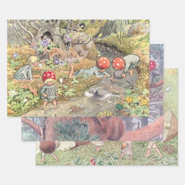 Woodland Animals and Children Elsa Beskow Wrapping Paper Sheets (Set)