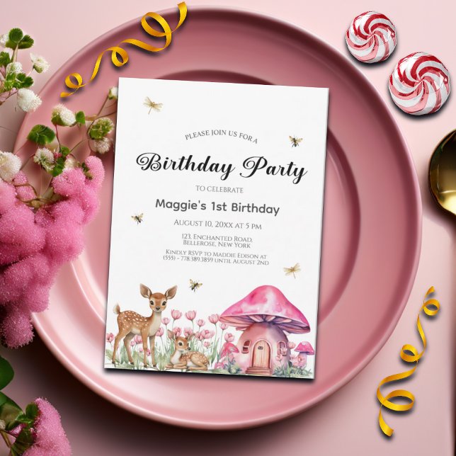 Woodland Animals and Fairy Mushrooms 1st Birthday  Invitation (Creator Uploaded)