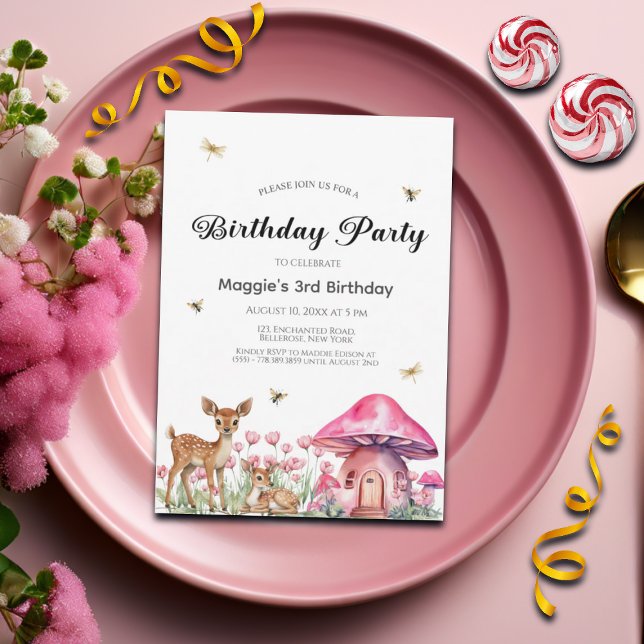 Woodland Animals and Fairy Mushrooms 3rd Birthday  Invitation (Creator Uploaded)