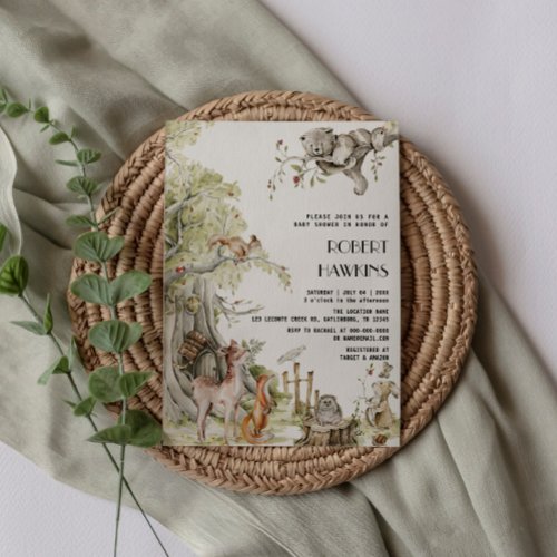 Woodland Animals and Forest Friends Baby Shower Invitation