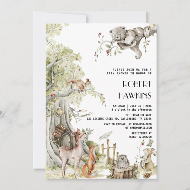 Woodland Animals and Forest Friends Baby Shower Invitation (Front)