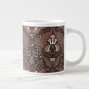 Woodland animals and plants in red and brown giant coffee mug
