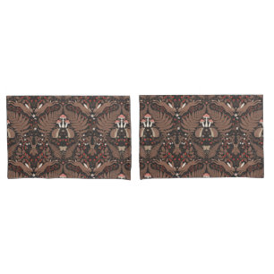 Woodland animals and plants in red and brown pillow case