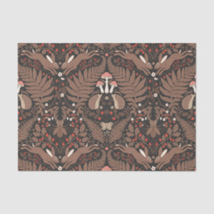 Woodland animals and plants in red and brown tissue paper