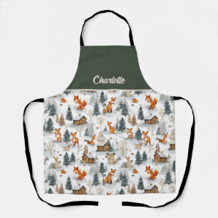 Woodland Animals and Rustic Cabins in the Snow Apron