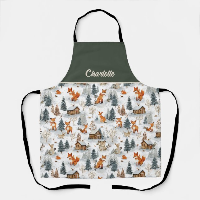 Woodland Animals and Rustic Cabins in the Snow Apron (Front)