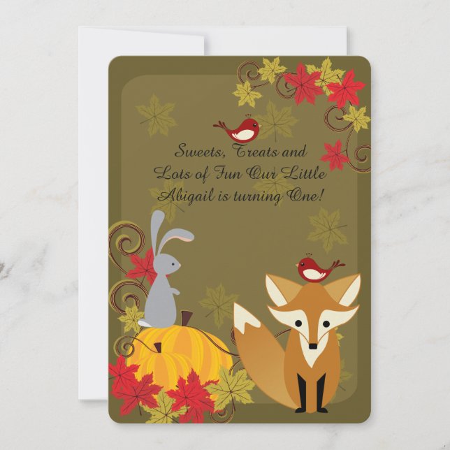 Woodland Animals Autumn 1st Birthday Invitation (Front)