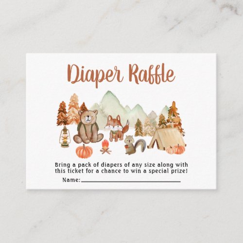 Woodland Animals Autumn Baby Shower Diaper Raffle Enclosure Card