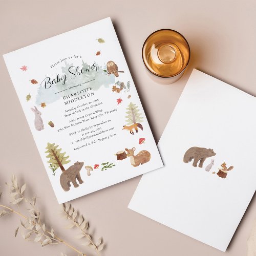 Woodland Animals Autumn Fall Baby Shower Invitation