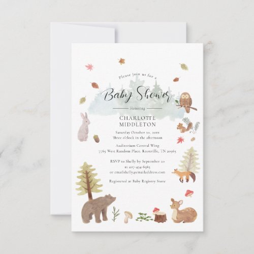 Woodland Animals Autumn Fall Baby Shower Invitation