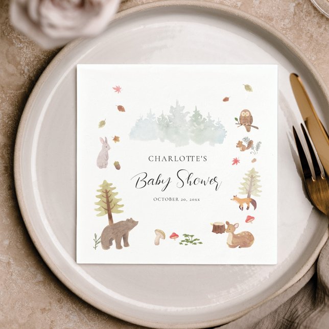 Woodland Animals Autumn Fall Baby Shower Paper Napkins (Rustic Forest Animals Watercolor Baby Shower Paper Napkin)