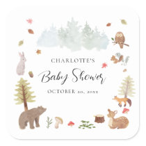 Woodland Animals Autumn Fall Baby Shower Square Sticker