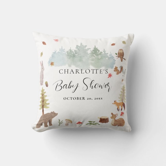 Woodland Animals Autumn Fall Baby Shower Throw Pillow (Front)