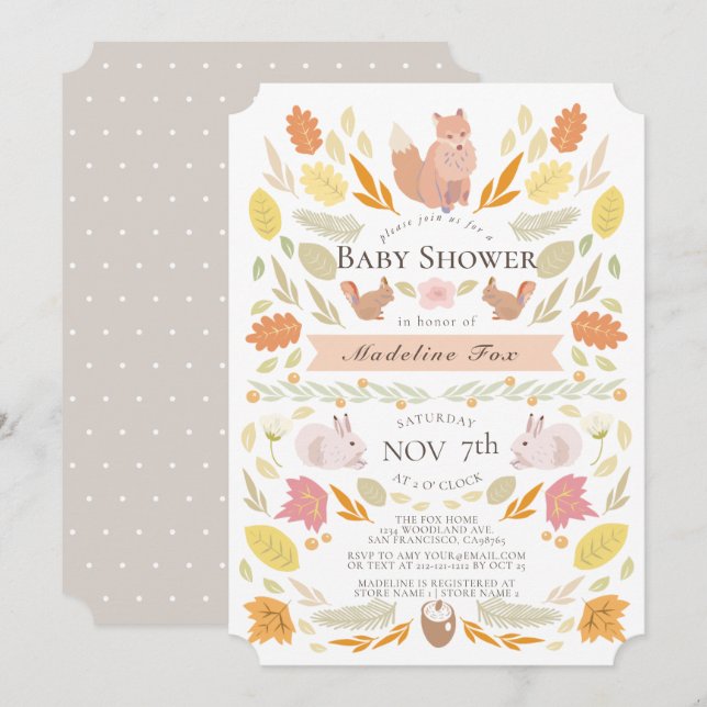 Woodland Animals Autumn Foliage Baby Shower Invitation (Front/Back)