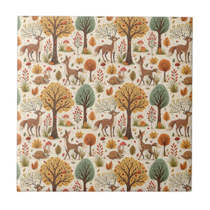Woodland Animals & Autumn Forest Season Pattern Ceramic Tile