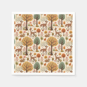 Woodland Animals & Autumn Forest Season Pattern Napkins