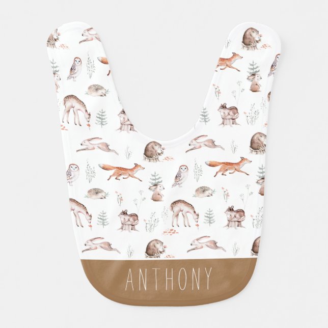 Woodland Animals Baby Bib (Front)