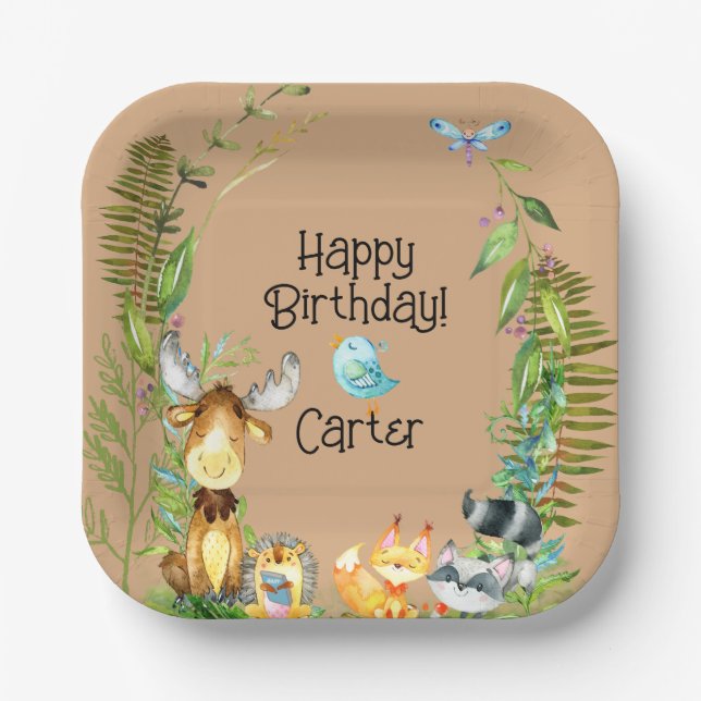 Woodland Animals Baby Birthday  Paper Plates (Front)