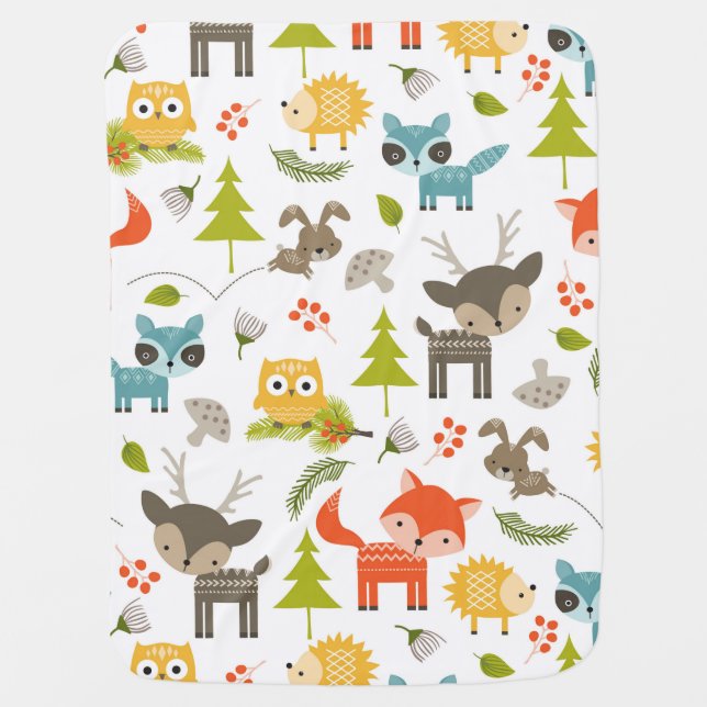 Woodland Animals Baby Blanket (Front)