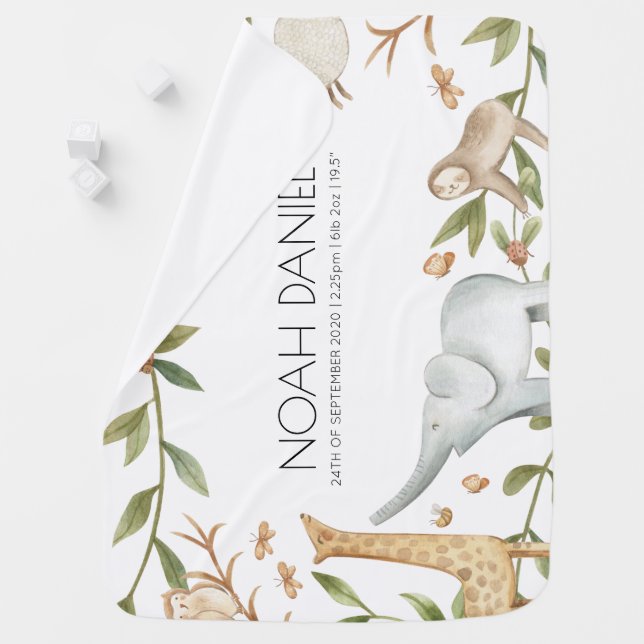 Woodland animals baby blanket with safari animals (In Situ)