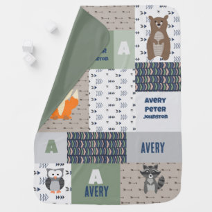 Woodland Animals Baby Boy Bear Fox Owl Blanket