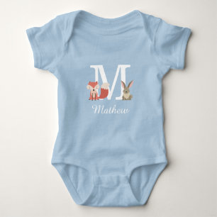 Woodland Animals Baby Boy Initial Monogram Baby Bodysuit