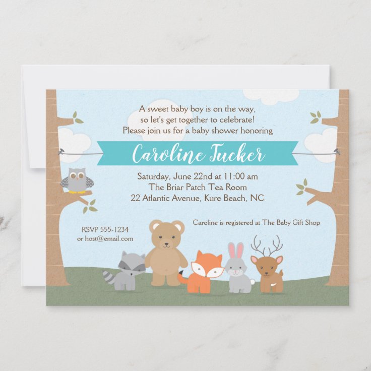 Woodland Animals Baby Boy Shower Invitation | Zazzle