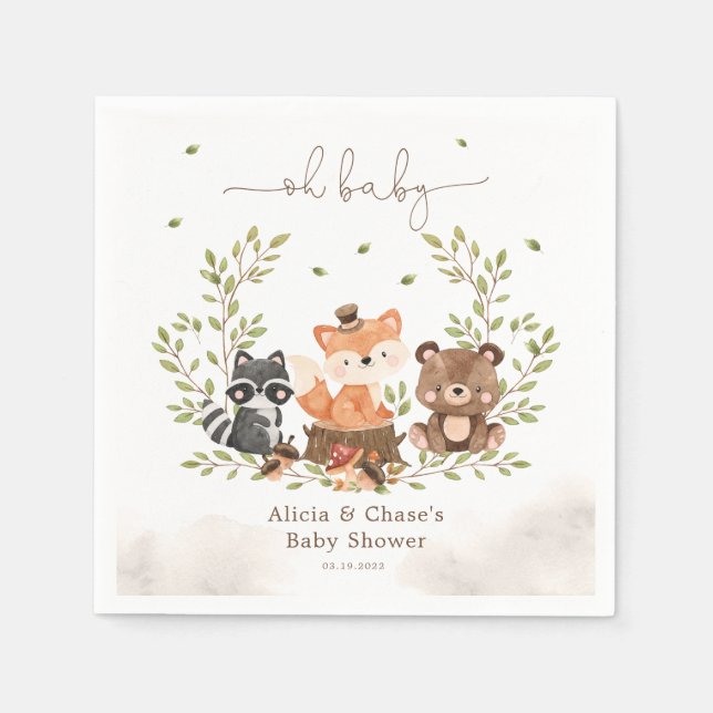 Woodland Animals Baby Boy Shower Invitation Napkins (Front)