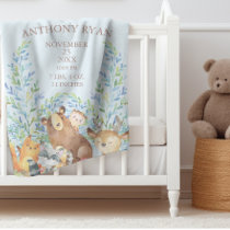 Woodland Animals Baby Boys Birth Stats Blanket