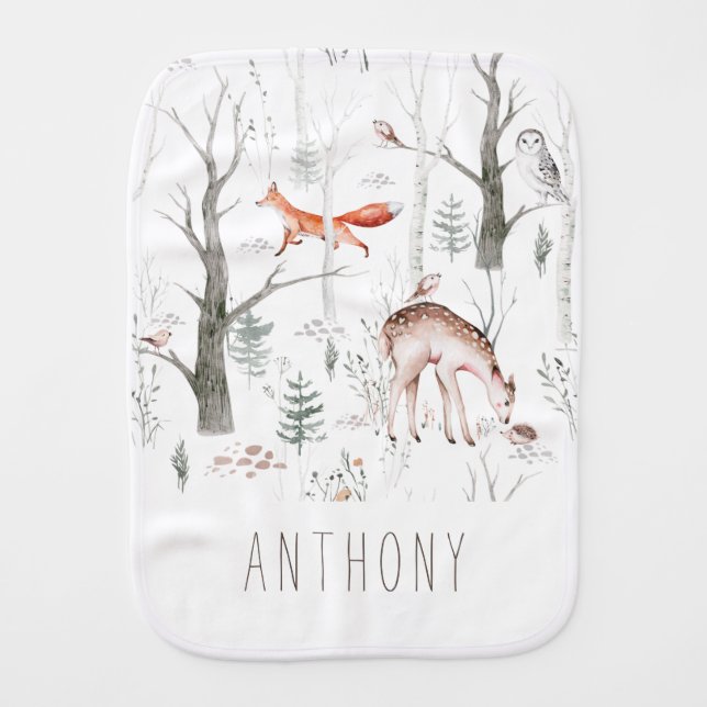 Woodland Animals Baby Burp Cloth (Front)