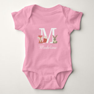 Woodland Animals Baby Girl Initial Monogram Baby Bodysuit