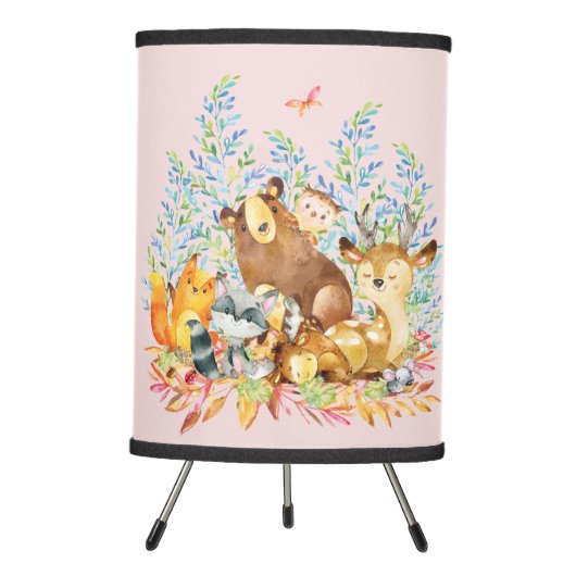 Woodland Animals Baby Girl Nursery Lamp (Front)