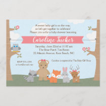 Woodland Animals Baby Girl Shower Invitation