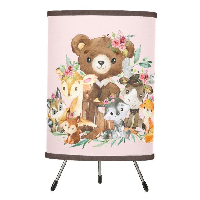 Woodland Animals Baby Girls Nursery Lamp (Front)