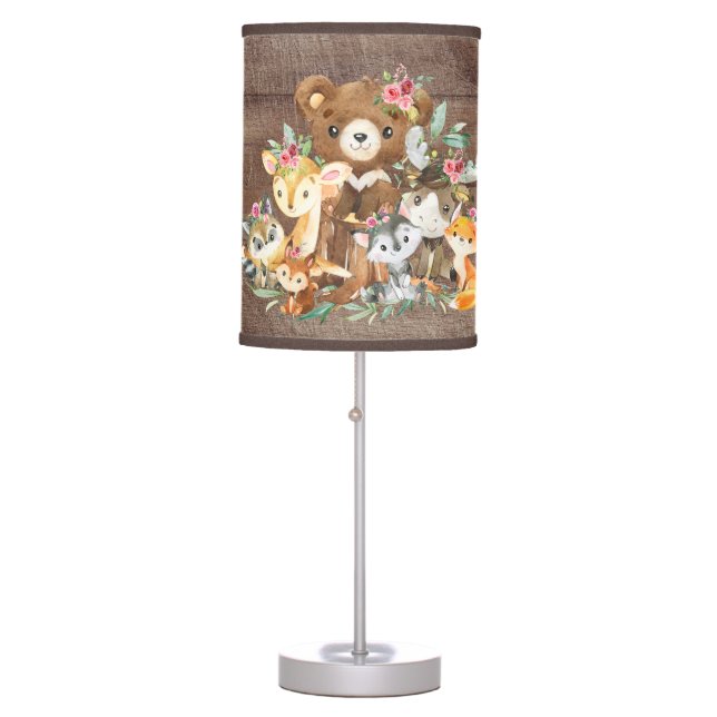 Woodland Animals Baby Girls Nursery Lamp (Front)