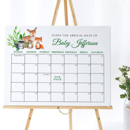 Woodland Animals Baby Guess Due Date Calendar Poster