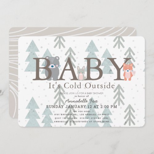 Woodland Animals Baby Its Cold Outside Baby Shower Invitation