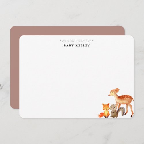 Woodland Animals Baby Personalized Flat Note Card