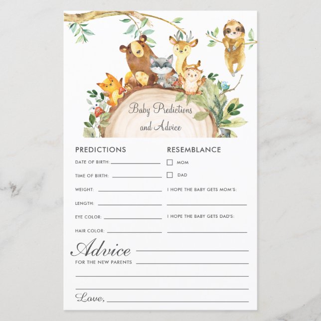 Woodland Animals Baby Predictions & Advice Shower (Front)
