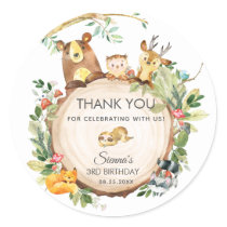 Woodland Animals Baby Shower 1st Birthday Favor Classic Round Sticker