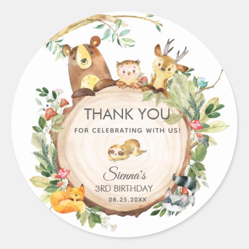 Woodland Animals Baby Shower 1st Birthday Favor Classic Round Sticker