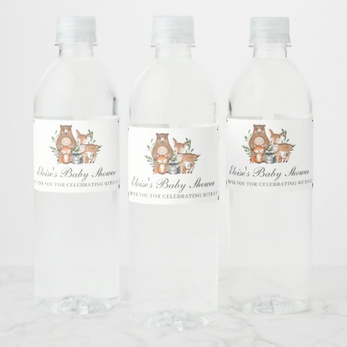 Woodland Animals Baby Shower 1st Birthday Favor Water Bottle Label