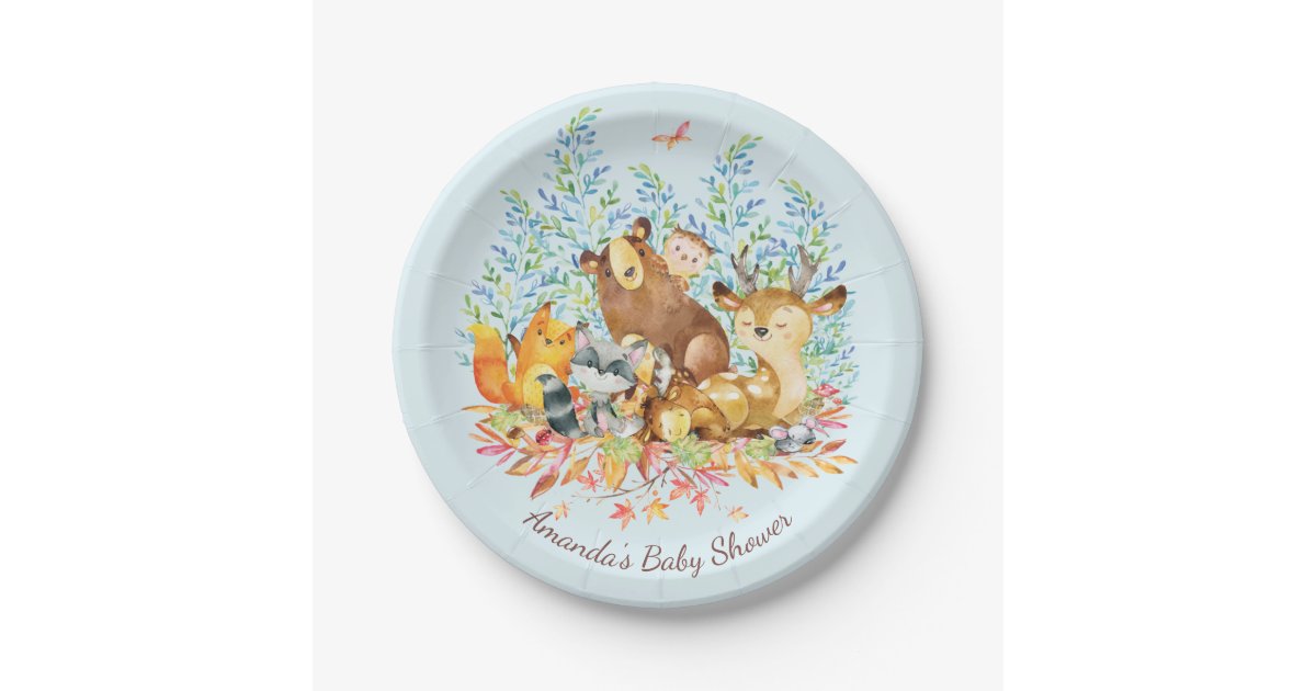 Woodland Animals Baby Shower 7" Plate Zazzle