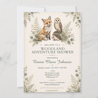 Woodland Animals Baby Shower Adventure Invitation