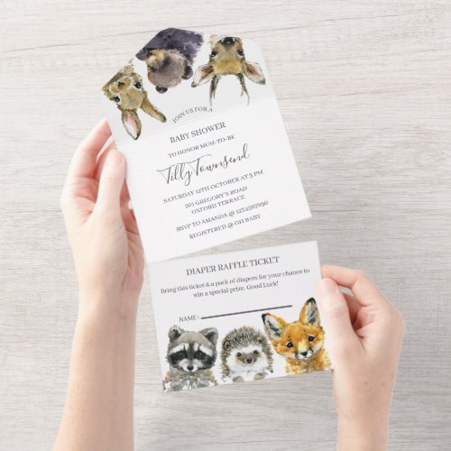 Woodland Animals Baby Shower All In One Invitation