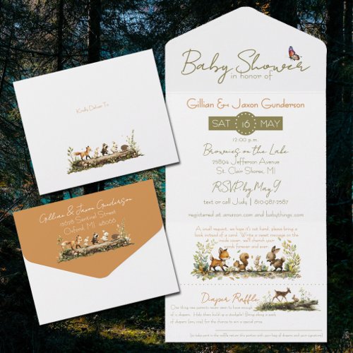 Woodland Animals Baby Shower  All In One Invitation