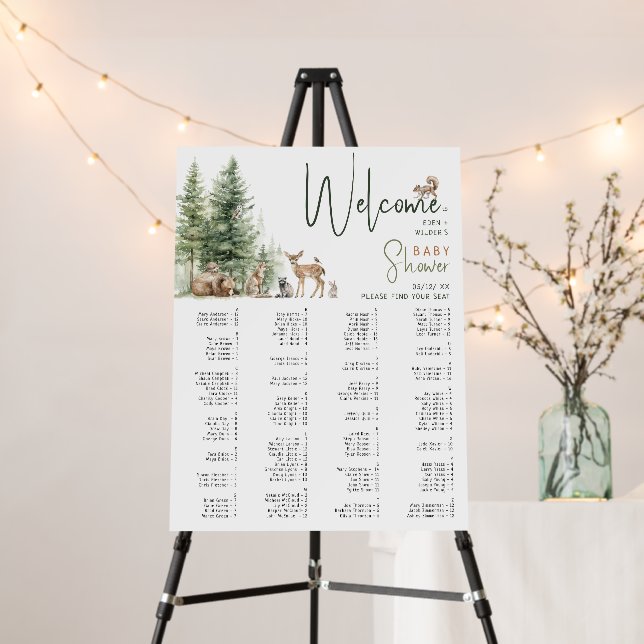 Woodland Animals Baby Shower Alphabetical Seating Foam Board (In Situ (Stand))