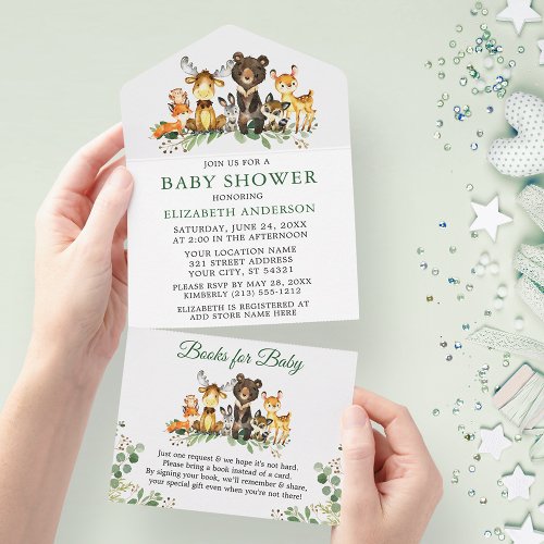 Woodland Animals Baby Shower and Books for Baby All In One Invitation