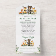 Woodland Animals Baby Shower and Diaper Raffle All In One Invitation