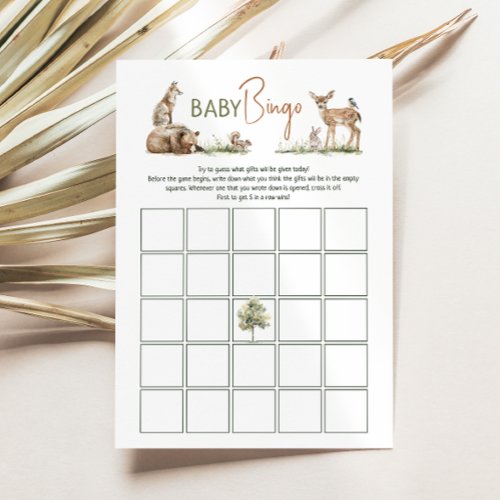 Woodland Animals Baby Shower Baby Bingo Card